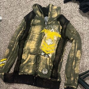 Affliction Olive and Beige Zip-Up
